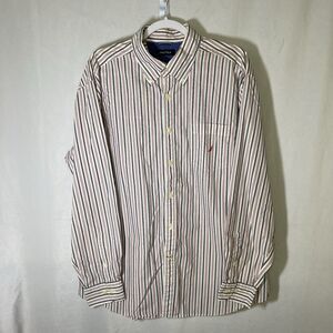 NAUTICA white red and blue striped button down long sleeve shirt XL